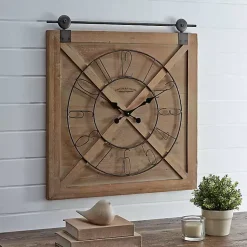 Kirklands Home Clocks|Square Wood Barn Door Wall Clock Brown