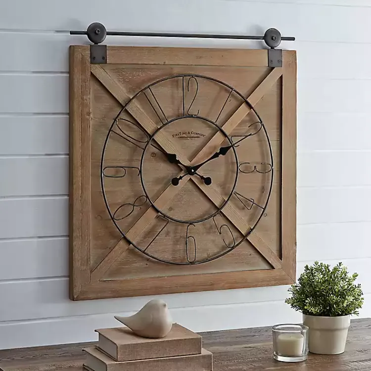 Kirklands Home Clocks|Square Wood Barn Door Wall Clock Brown