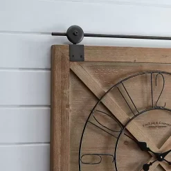 Kirklands Home Clocks|Square Wood Barn Door Wall Clock Brown