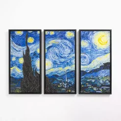 Kirklands Home Canvas Art|Starry Night Framed Canvas Art Prints, Set of 3 Blue