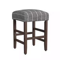 Kirklands Home Bar Stools & Counter Height Stools|Steel Blue and White Striped Backless Stool