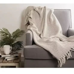 Outlet Stone Chevron and Fringe Throw Blankets & Throws