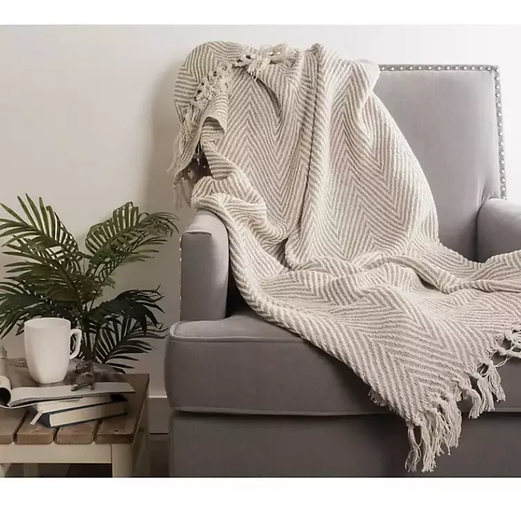 Outlet Stone Chevron and Fringe Throw Blankets & Throws