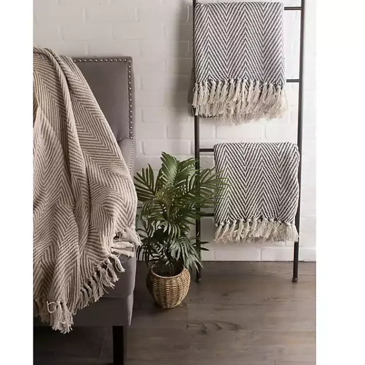 Outlet Stone Chevron and Fringe Throw Blankets & Throws