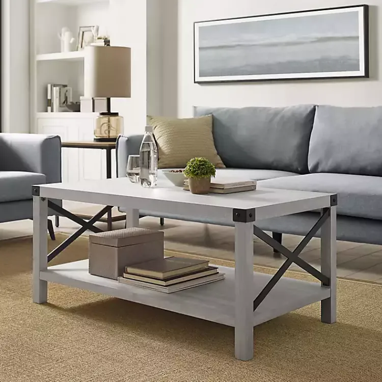 Kirklands Home Coffee Tables|Stone Modern Farmhouse Coffee Table Gray