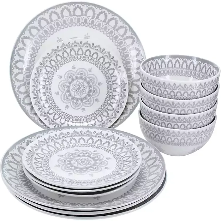 Kirklands Home Dinnerware|Stone Lila Patterned 12-pc. Dinnerware Set