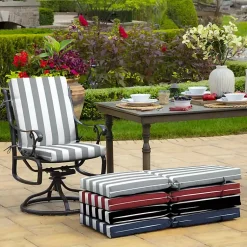 Kirklands Home Outdoor Cushions & Pillows|Stone Stripe Luxe Outdoor Dining Chair Cushion Gray