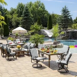 Kirklands Home Outdoor Cushions & Pillows|Stone Stripe Luxe Outdoor Dining Chair Cushion Gray