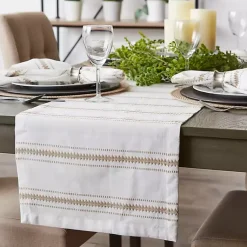 Kirklands Home Table Linens|Stone Zig Zag Dobby Stripe Runner Tan