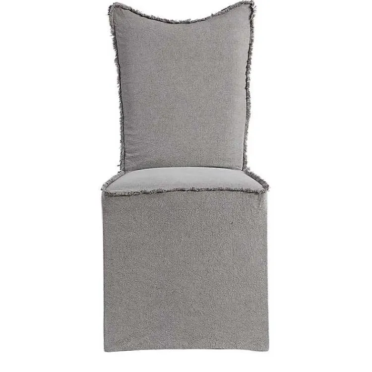 Kirklands Home Dining Chairs|Stonewash Fringe Slipcover Dining Chairs, Set of 2 Gray