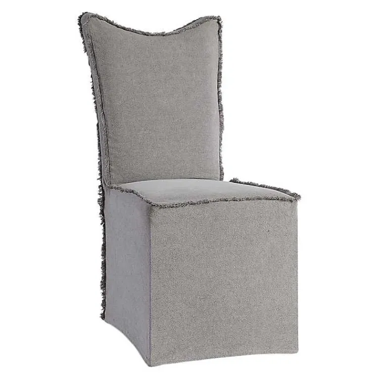 Kirklands Home Dining Chairs|Stonewash Fringe Slipcover Dining Chairs, Set of 2 Gray