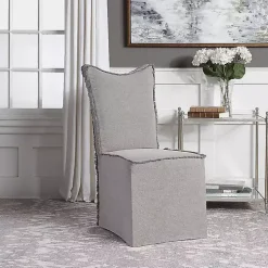Kirklands Home Dining Chairs|Stonewash Fringe Slipcover Dining Chairs, Set of 2 Gray