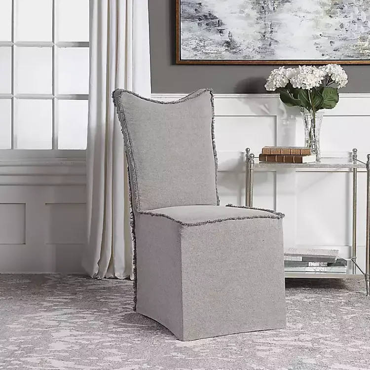 Kirklands Home Dining Chairs|Stonewash Fringe Slipcover Dining Chairs, Set of 2 Gray