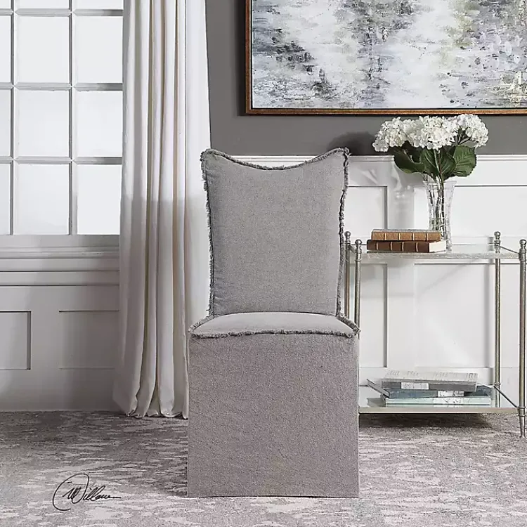 Kirklands Home Dining Chairs|Stonewash Fringe Slipcover Dining Chairs, Set of 2 Gray