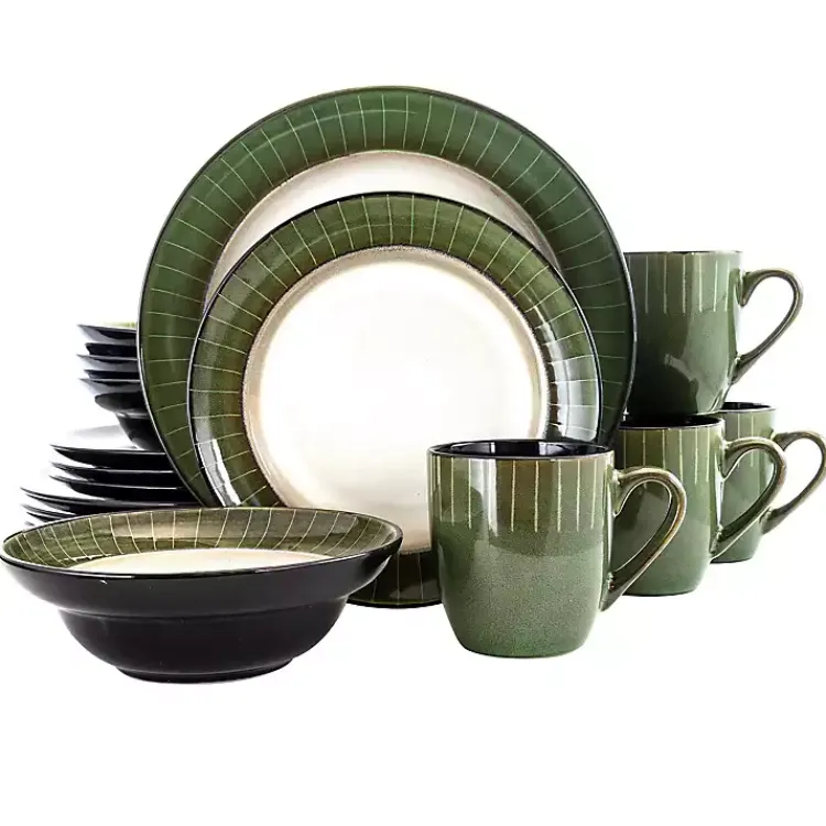 Kirklands Home Dinnerware|Striped Jade Trim 16-pc. Dinnerware Set