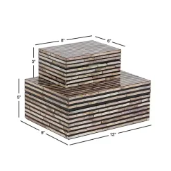 Hot Striped Mother of Pearl Shell Wood Boxes, Set of 2 Baskets & Boxes