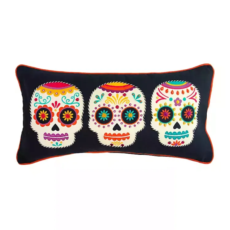 Discount Sugar Skull Trio Day of the Dead Pillow Halloween