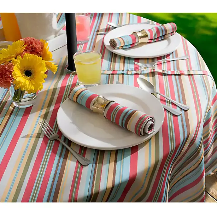 Kirklands Home Outdoor Dining|Summer Stripe Outdoor Round Zipper Table Cloth Multi