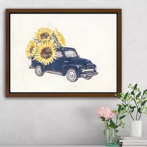 New Sunflower Farm Truck Framed Canvas Art Print Fall