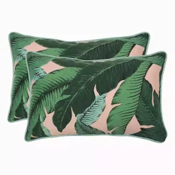 Kirklands Home Outdoor Cushions & Pillows|Swaying Palms Outdoor Lumbar Pillows, Set of 2 Green