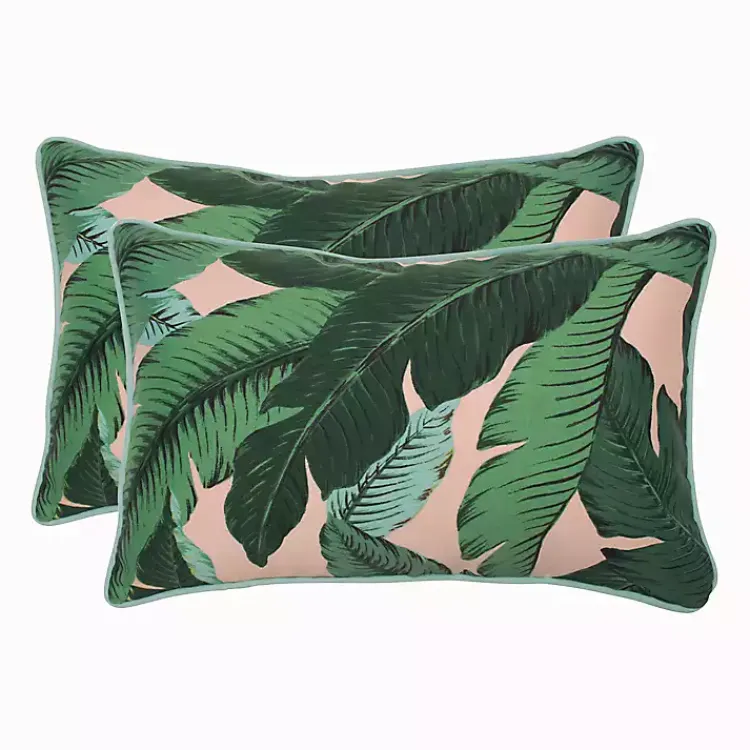 Kirklands Home Outdoor Cushions & Pillows|Swaying Palms Outdoor Lumbar Pillows, Set of 2 Green