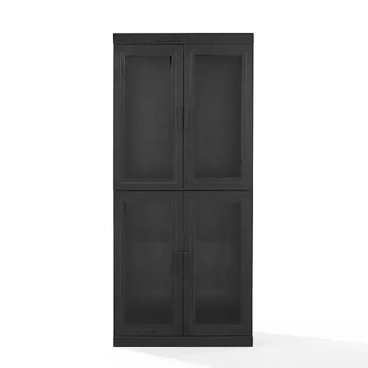 Kirklands Home Cabinets & Sideboards|Tall Black Wood and Glass Door Storage Cabinet