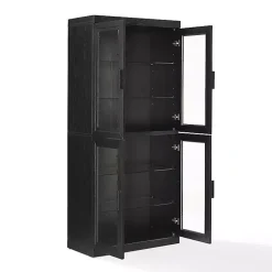 Kirklands Home Cabinets & Sideboards|Tall Black Wood and Glass Door Storage Cabinet
