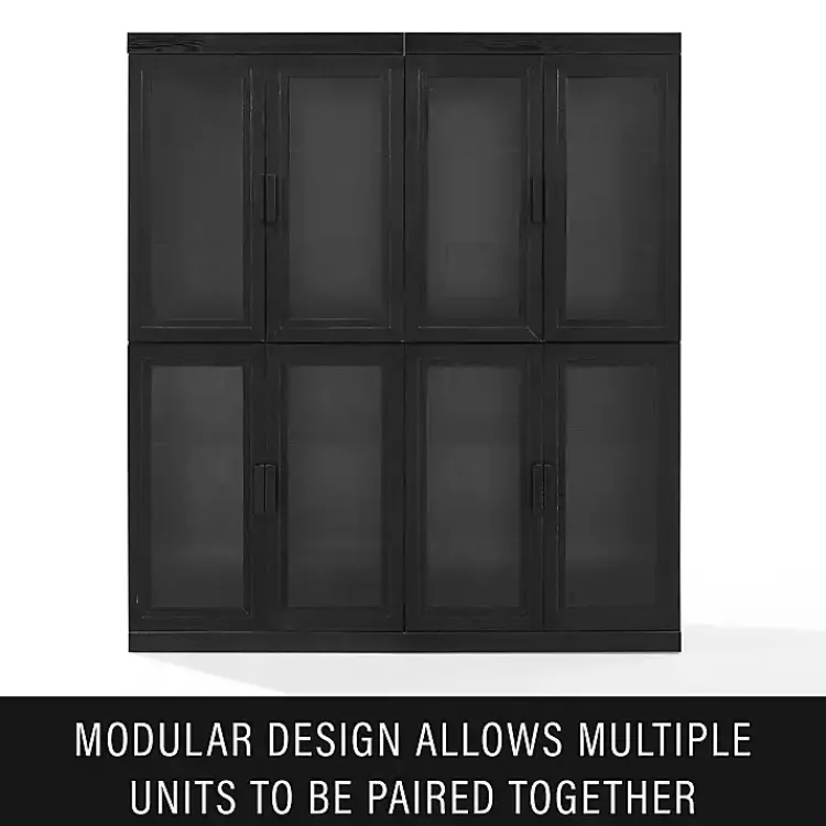 Kirklands Home Cabinets & Sideboards|Tall Black Wood and Glass Door Storage Cabinet