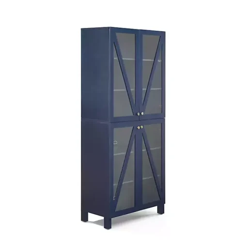Kirklands Home Cabinets & Sideboards|Tall Navy Triangle 4-Door Wood Cabinet Blue