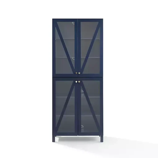 Kirklands Home Cabinets & Sideboards|Tall Navy Triangle 4-Door Wood Cabinet Blue