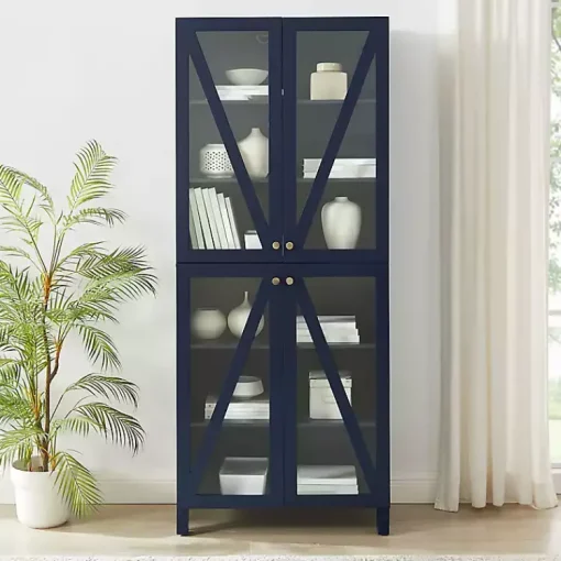 Kirklands Home Cabinets & Sideboards|Tall Navy Triangle 4-Door Wood Cabinet Blue