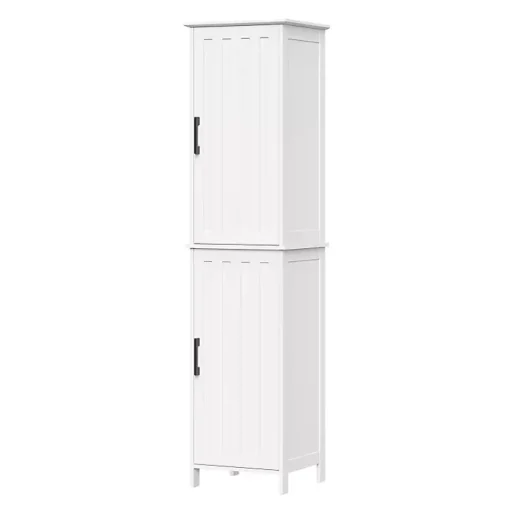 Kirklands Home Bathroom Furniture|Tall Wood 2-Door Storage Cabinet White