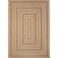 Kirklands Home Outdoor Rugs|Tan and Navy Framed Indoor/Outdoor Area Rug, 7x9
