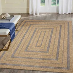 Kirklands Home Outdoor Rugs|Tan and Navy Framed Indoor/Outdoor Area Rug, 7x9