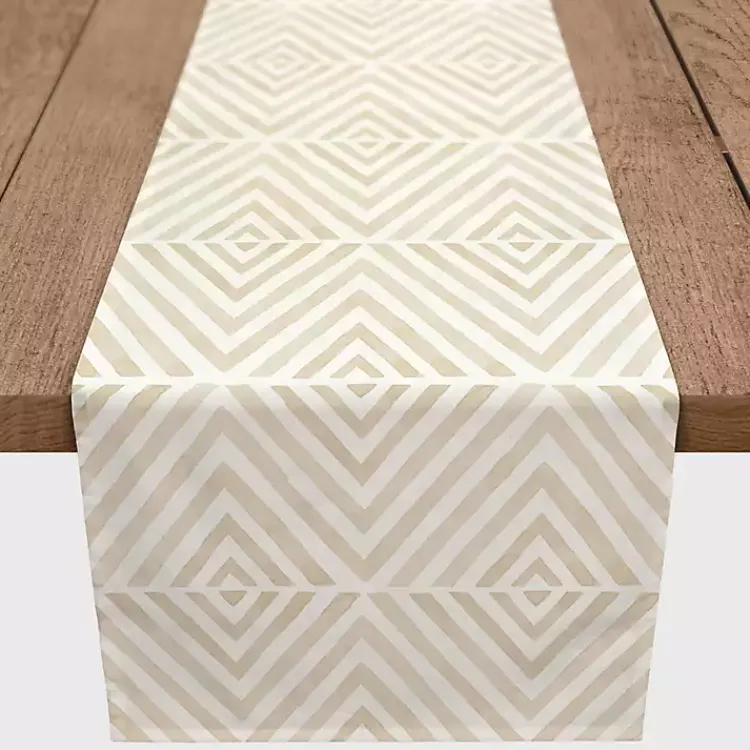 Kirklands Home Table Linens|Tan and White Diamond Table Runner, 72 in.