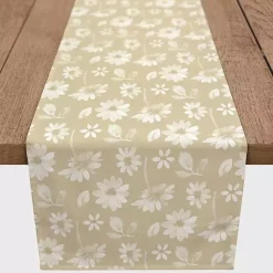 Kirklands Home Table Linens|Tan and White Wildflower Table Runner, 90 in.