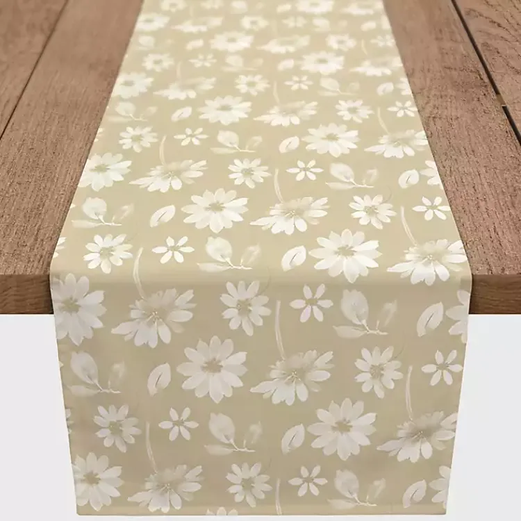 Kirklands Home Table Linens|Tan and White Wildflower Table Runner, 90 in.
