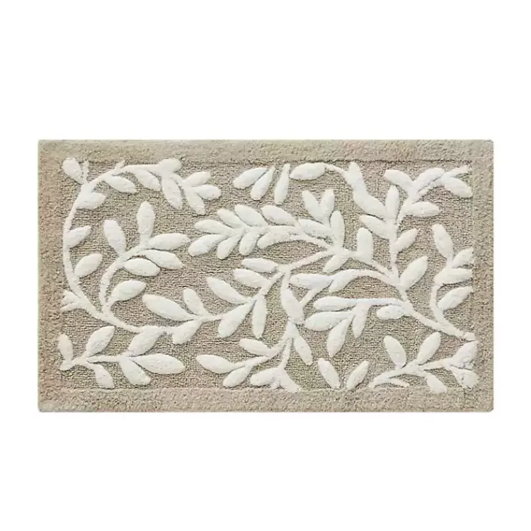 Kirklands Home Bathroom Rugs|Tan Botanical Cotton Bath Mat, 34 in.