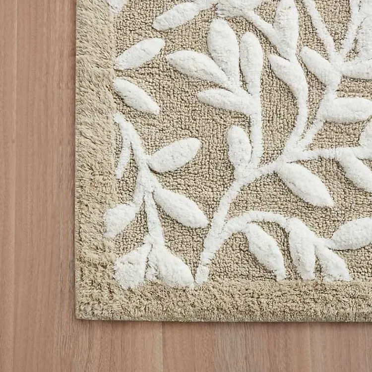 Kirklands Home Bathroom Rugs|Tan Botanical Cotton Bath Mat, 34 in.