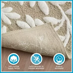 Kirklands Home Bathroom Rugs|Tan Botanical Cotton Bath Mat, 60 in.