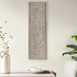 Kirklands Home Wall Plaques|Carved Wood Laurel Branches Panel Wall Plaque Tan