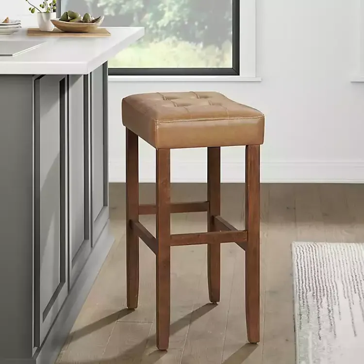 Kirklands Home Bar Stools & Counter Height Stools|Faux Leather Madison Walnut Bar Stool Tan