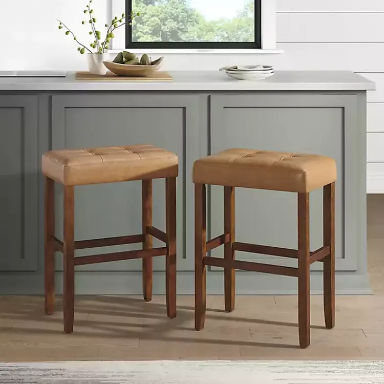 Kirklands Home Bar Stools & Counter Height Stools|Faux Leather Madison Walnut Bar Stool Tan