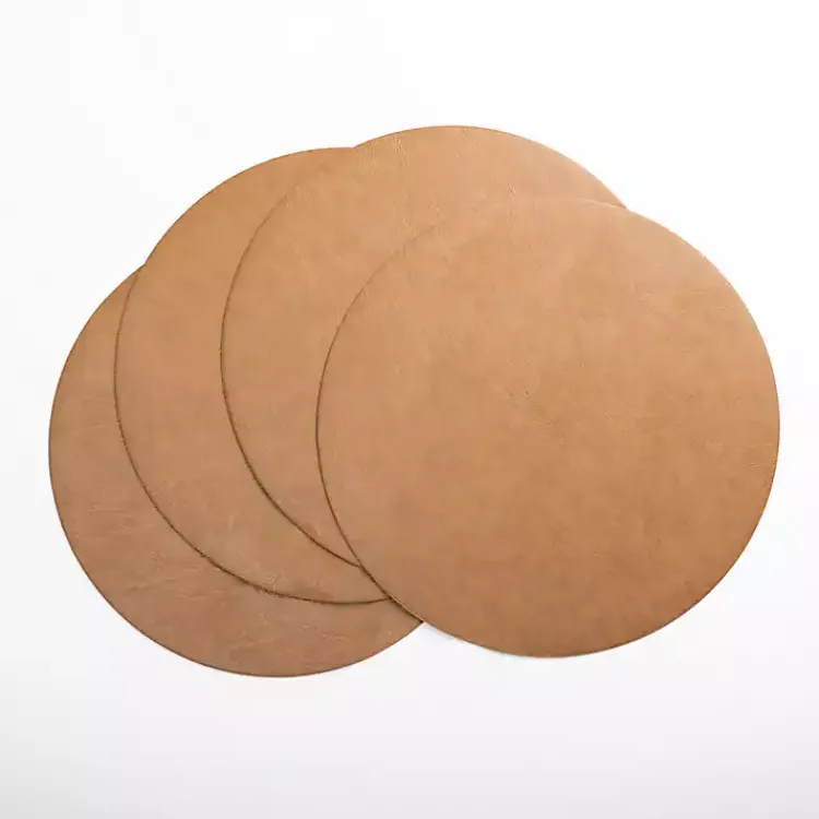 Kirklands Home Table Linens|Faux Leather Round Placemats, Set of 4 Tan