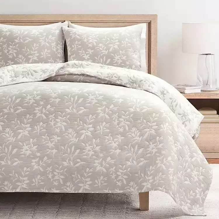 Kirklands Home Quilts|Tan Floral Reversible 3-pc. King Quilt Set