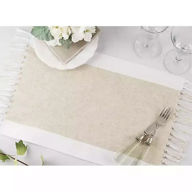 Kirklands Home Table Linens|Tan Fringed Two Tone 4-pc. Placemat Set