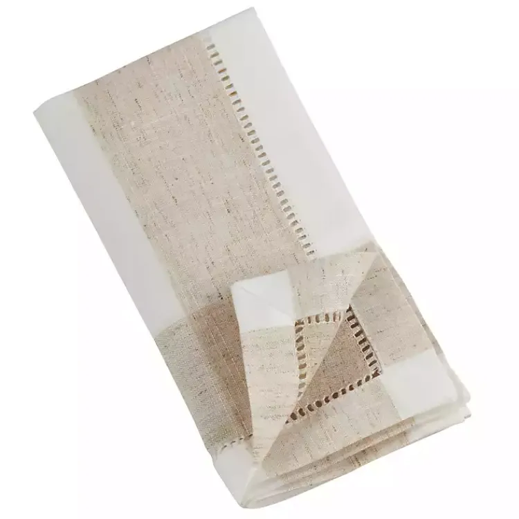 Kirklands Home Table Linens|Tan Hemstitch Embroidered Lemon Napkins, Set of 4