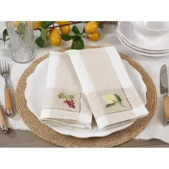 Kirklands Home Table Linens|Tan Hemstitch Embroidered Lemon Napkins, Set of 4