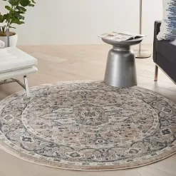 Kirklands Home Area Rugs|Tan Navaro Medallion Round Area Rug, 5 ft.