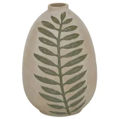 Best Tan Raised Green Fern Ceramic Vase, 10 in. Vases